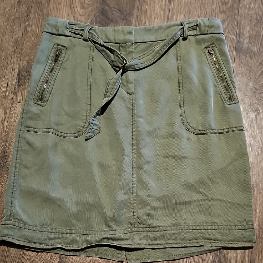 LOFT Skirt Olive Tie-Belt Utility Mini Size 4 Women Casual